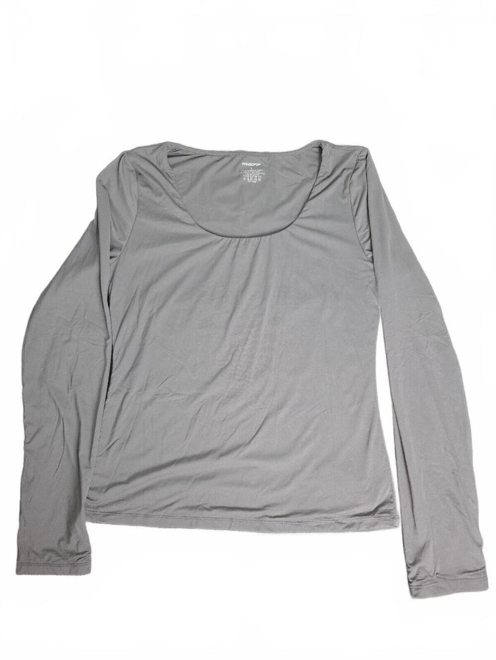 Mangopop Long Sleeve Scoop Neck Gray Top Size Small